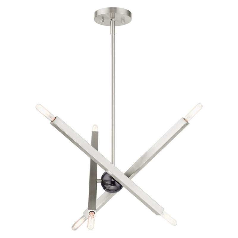 Livex Lighting 46984-91 Six Light Chandelier, Brushed Nickel w/ Black Chromes