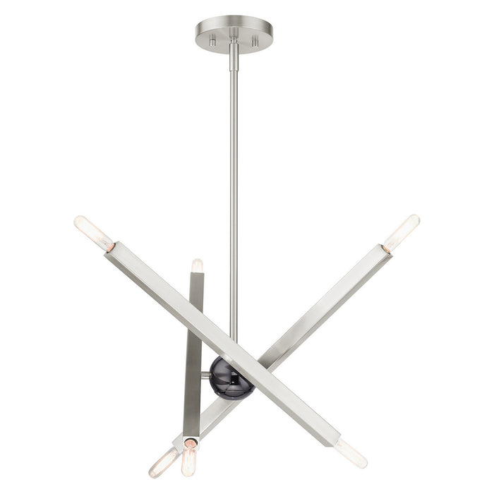 Livex Lighting 46984-91 Six Light Chandelier, Brushed Nickel w/ Black Chromes