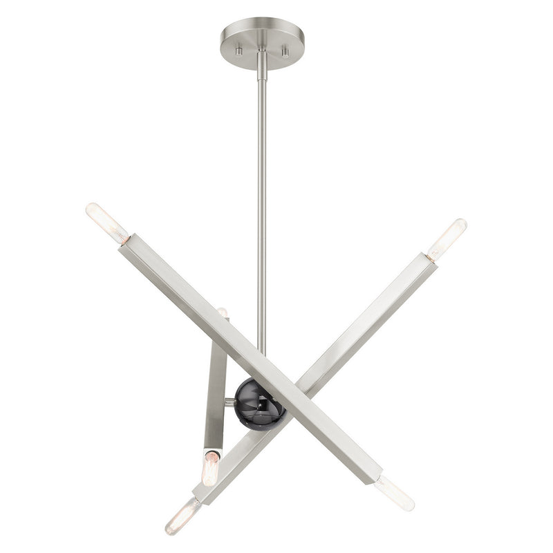 Livex Lighting 46984-91 Six Light Chandelier, Brushed Nickel w/ Black Chromes