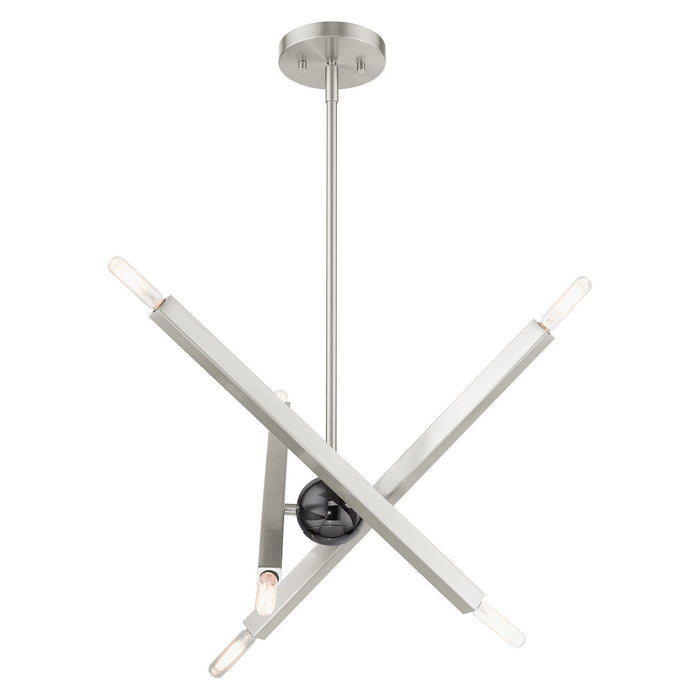 Livex Lighting 46984-91 Six Light Chandelier, Brushed Nickel w/ Black Chromes