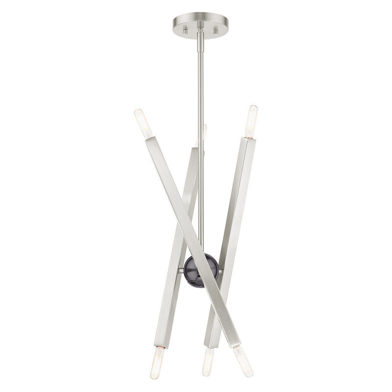 Livex Lighting 46984-91 Six Light Chandelier, Brushed Nickel w/ Black Chromes