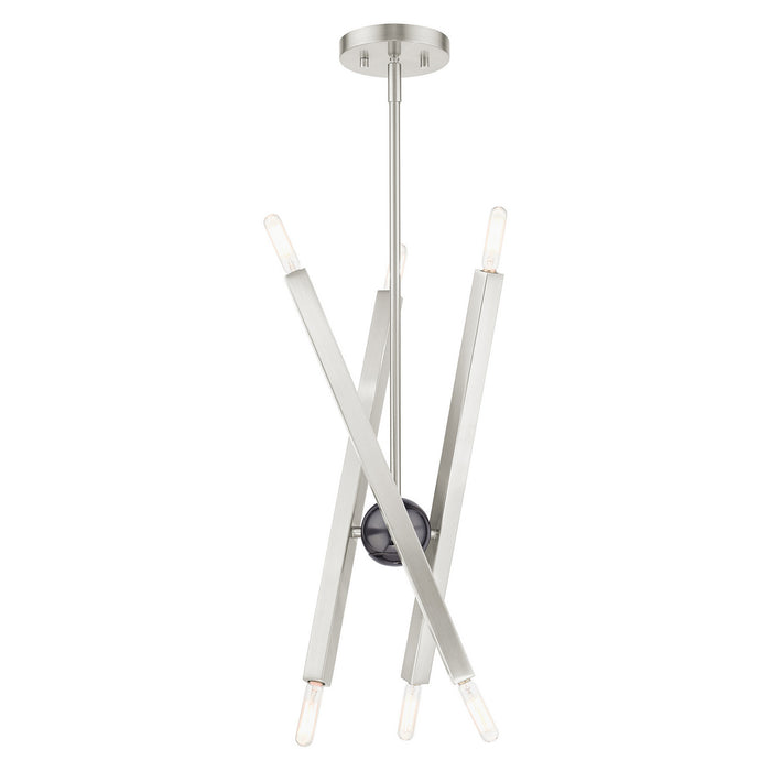 Livex Lighting 46984-91 Six Light Chandelier, Brushed Nickel w/ Black Chromes