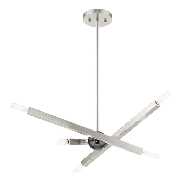 Livex Lighting 46984-91 Six Light Chandelier, Brushed Nickel w/ Black Chromes