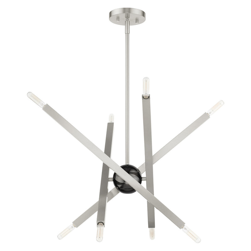 Livex Lighting 46985-91 Eight Light Chandelier, Brushed Nickel w/ Black Chromes