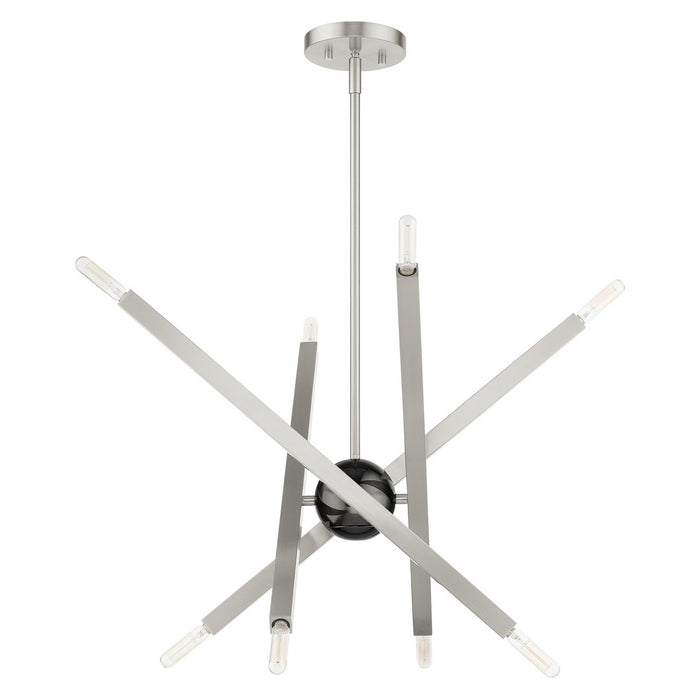 Livex Lighting 46985-91 Eight Light Chandelier, Brushed Nickel w/ Black Chromes