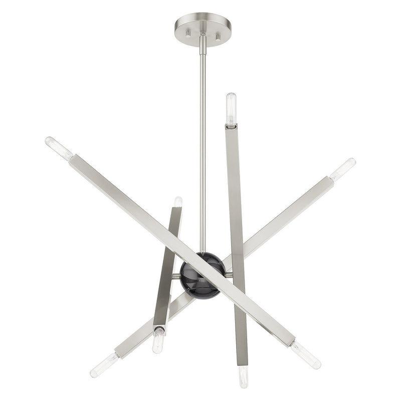 Livex Lighting 46985-91 Eight Light Chandelier, Brushed Nickel w/ Black Chromes