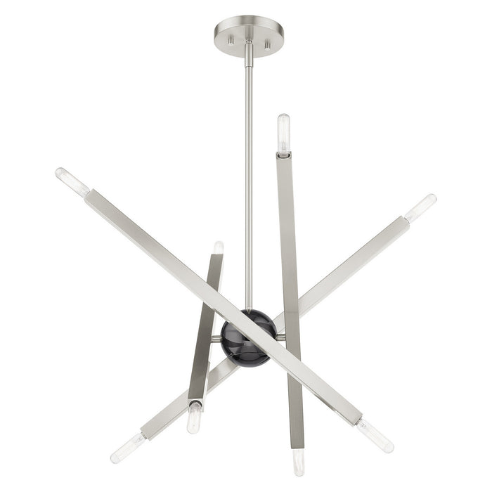 Livex Lighting 46985-91 Eight Light Chandelier, Brushed Nickel w/ Black Chromes