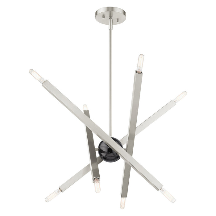 Livex Lighting 46985-91 Eight Light Chandelier, Brushed Nickel w/ Black Chromes