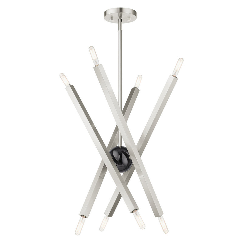 Livex Lighting 46985-91 Eight Light Chandelier, Brushed Nickel w/ Black Chromes