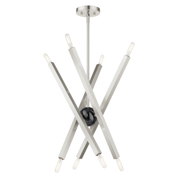 Livex Lighting 46985-91 Eight Light Chandelier, Brushed Nickel w/ Black Chromes