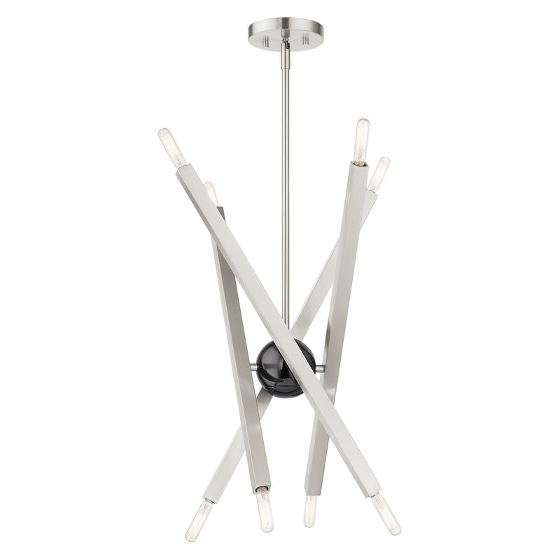 Livex Lighting 46985-91 Eight Light Chandelier, Brushed Nickel w/ Black Chromes