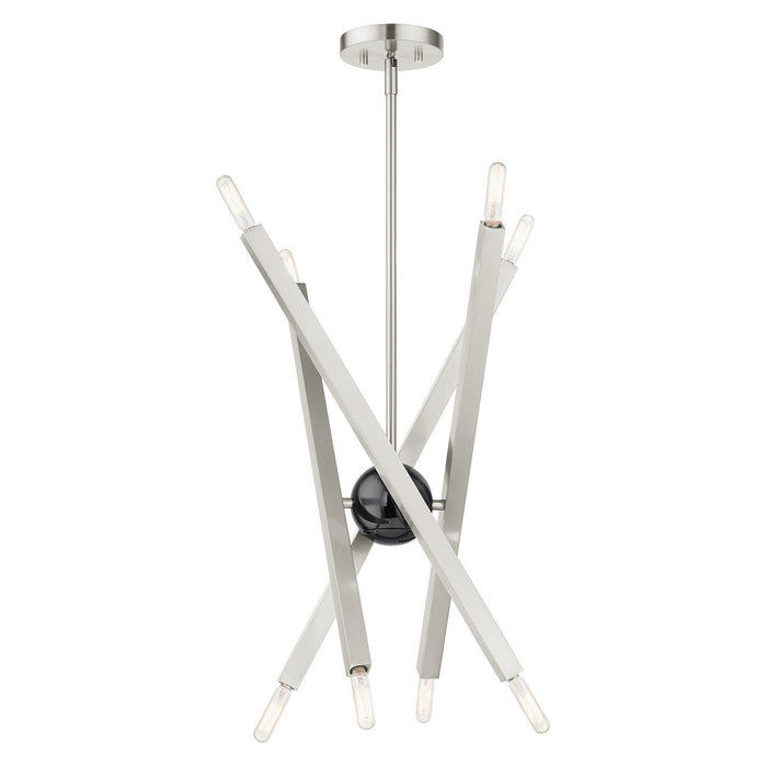 Livex Lighting 46985-91 Eight Light Chandelier, Brushed Nickel w/ Black Chromes