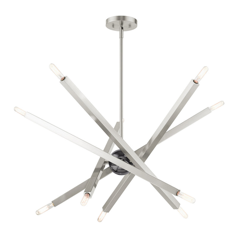 Livex Lighting 46986-91 Ten Light Chandelier, Brushed Nickel w/ Black Chromes