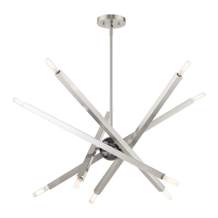 Livex Lighting 46986-91 Ten Light Chandelier, Brushed Nickel w/ Black Chromes