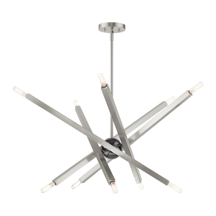 Livex Lighting 46986-91 Ten Light Chandelier, Brushed Nickel w/ Black Chromes