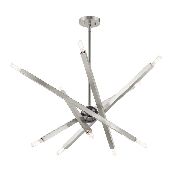 Livex Lighting 46986-91 Ten Light Chandelier, Brushed Nickel w/ Black Chromes