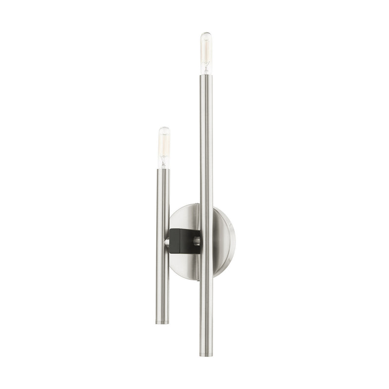 Livex Lighting 49342-91 Two Light Wall Sconce, Brushed Nickel w/ Blacks