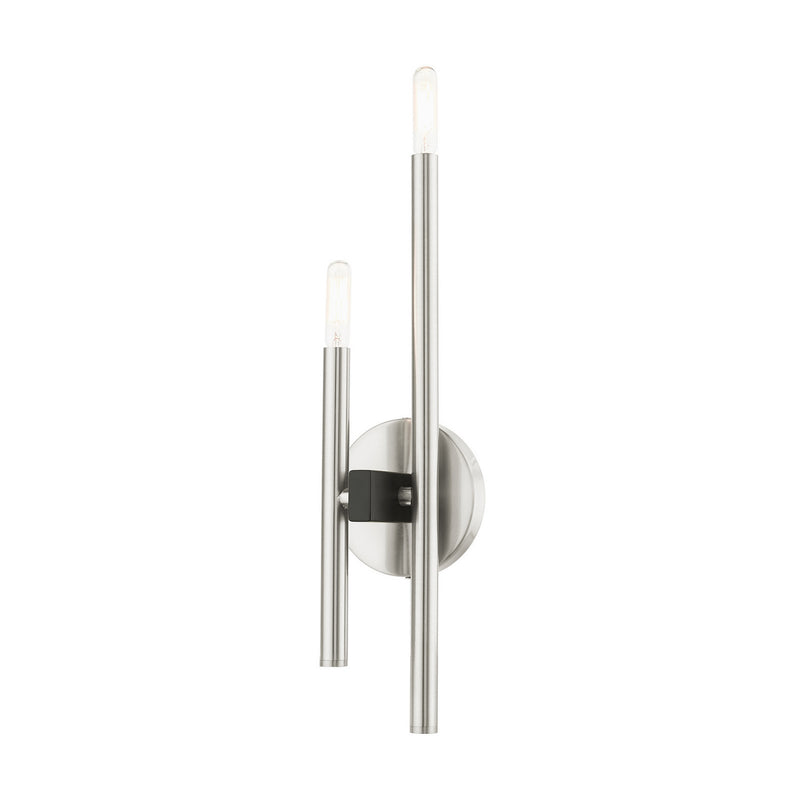 Livex Lighting 49342-91 Two Light Wall Sconce, Brushed Nickel w/ Blacks