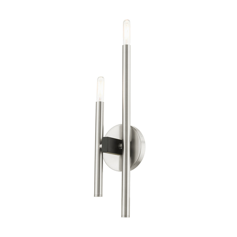Livex Lighting 49342-91 Two Light Wall Sconce, Brushed Nickel w/ Blacks