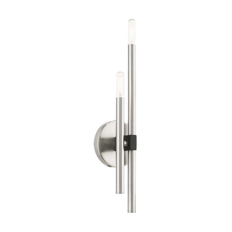 Livex Lighting 49342-91 Two Light Wall Sconce, Brushed Nickel w/ Blacks