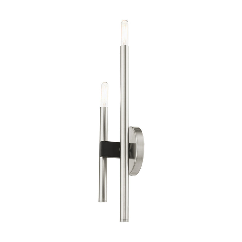 Livex Lighting 49342-91 Two Light Wall Sconce, Brushed Nickel w/ Blacks