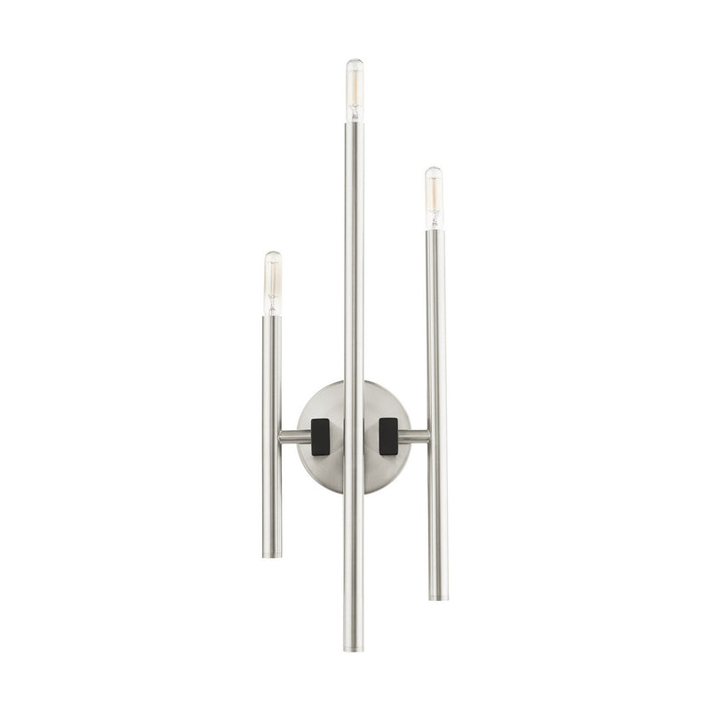 Livex Lighting 49343-91 Three Light Wall Sconce, Brushed Nickel w/ Blacks
