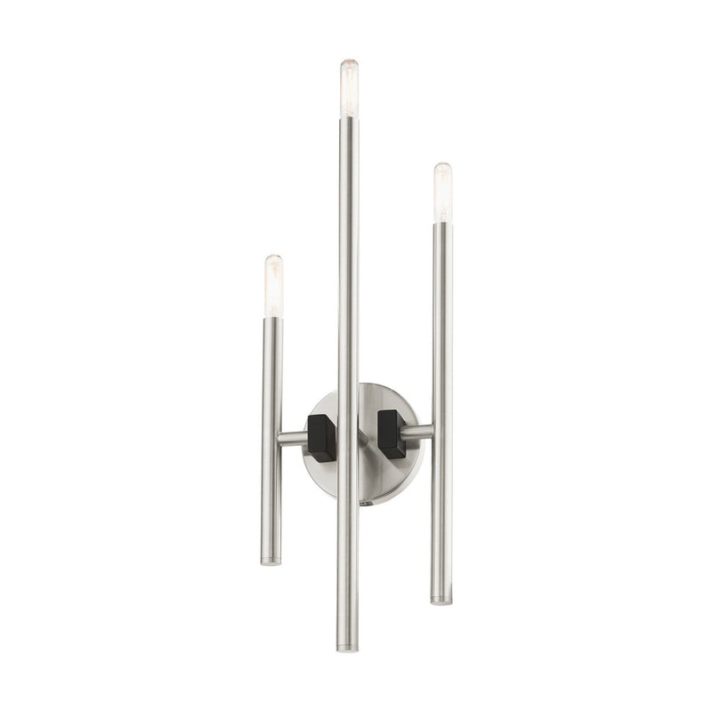 Livex Lighting 49343-91 Three Light Wall Sconce, Brushed Nickel w/ Blacks