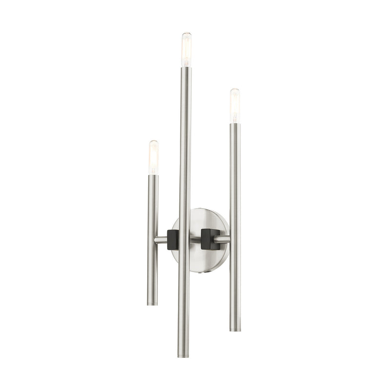 Livex Lighting 49343-91 Three Light Wall Sconce, Brushed Nickel w/ Blacks