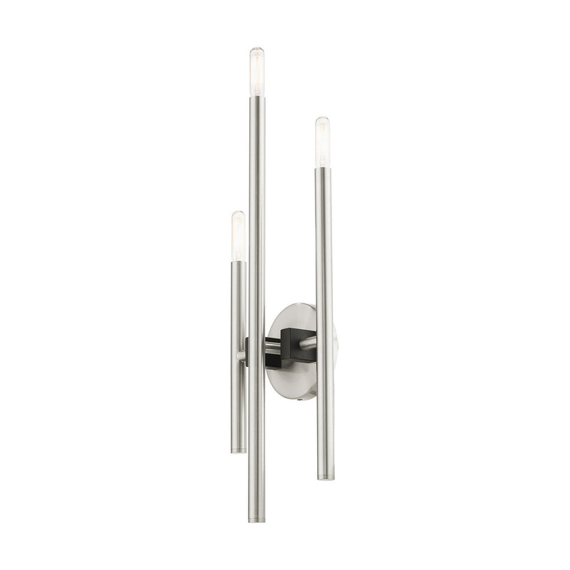 Livex Lighting 49343-91 Three Light Wall Sconce, Brushed Nickel w/ Blacks
