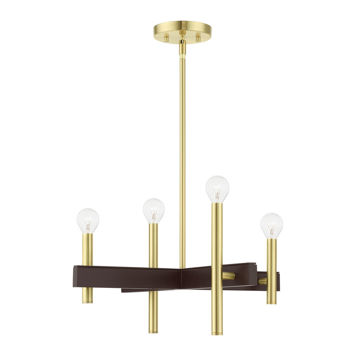 Livex Lighting 49344-12 Four Light Chandelier, Satin Brass w/ Bronzes