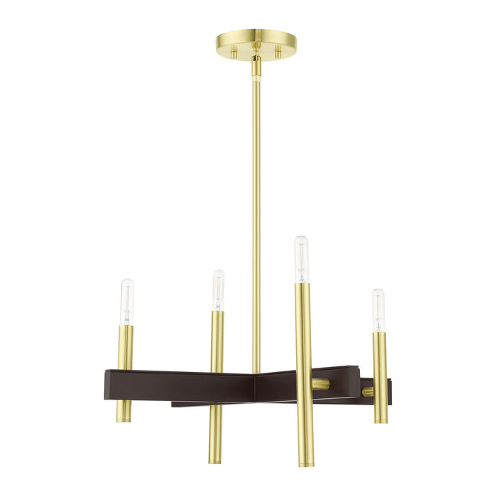 Livex Lighting 49344-12 Four Light Chandelier, Satin Brass w/ Bronzes