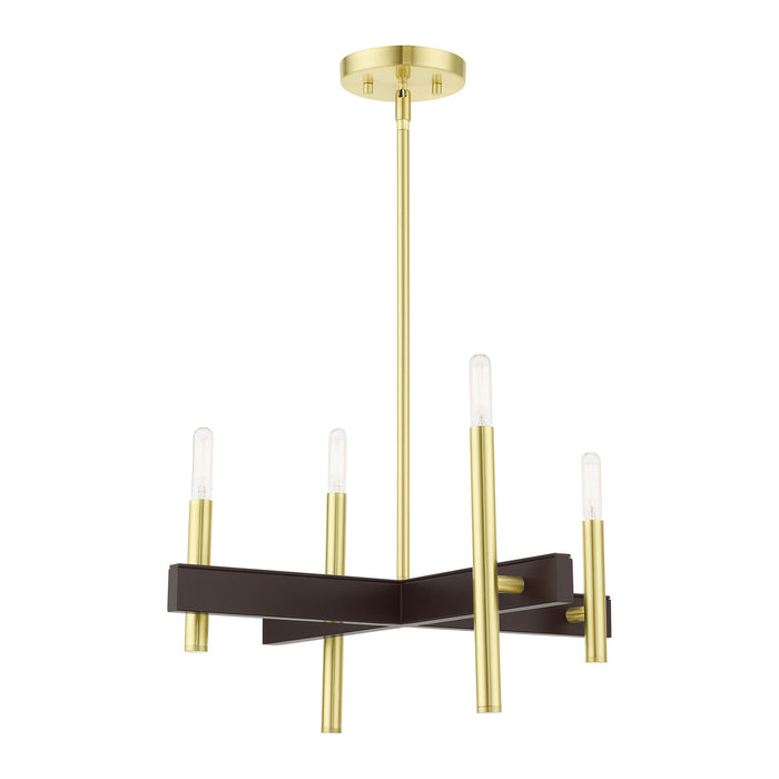 Livex Lighting 49344-12 Four Light Chandelier, Satin Brass w/ Bronzes