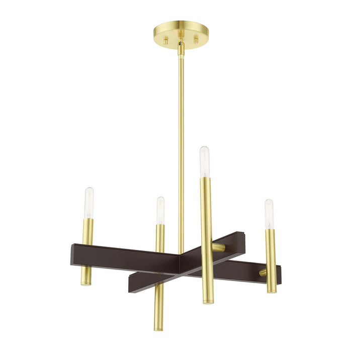 Livex Lighting 49344-12 Four Light Chandelier, Satin Brass w/ Bronzes