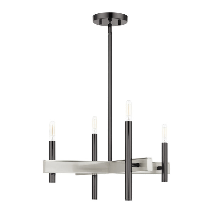 Livex Lighting 49344-46 Four Light Chandelier, Black Chrome w/ Brushed Nickels