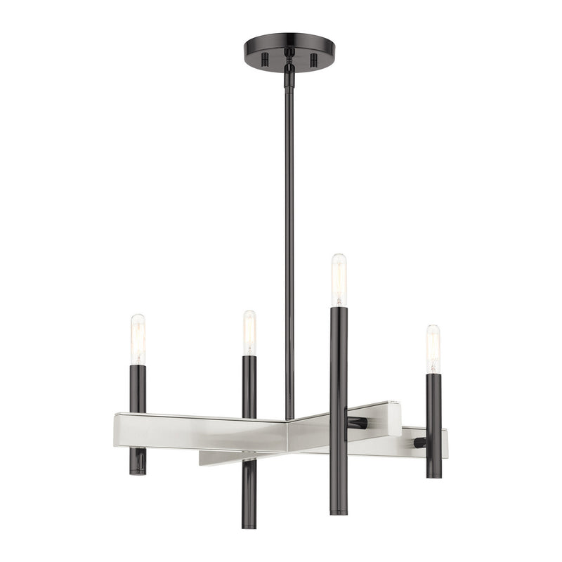 Livex Lighting 49344-46 Four Light Chandelier, Black Chrome w/ Brushed Nickels