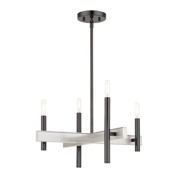 Livex Lighting 49344-46 Four Light Chandelier, Black Chrome w/ Brushed Nickels