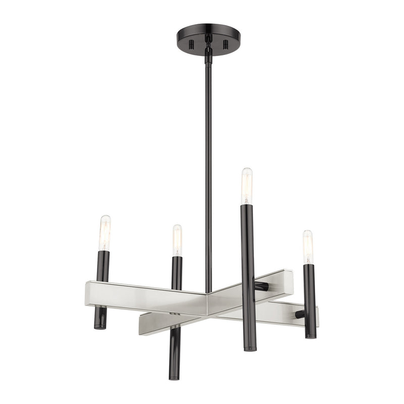 Livex Lighting 49344-46 Four Light Chandelier, Black Chrome w/ Brushed Nickels
