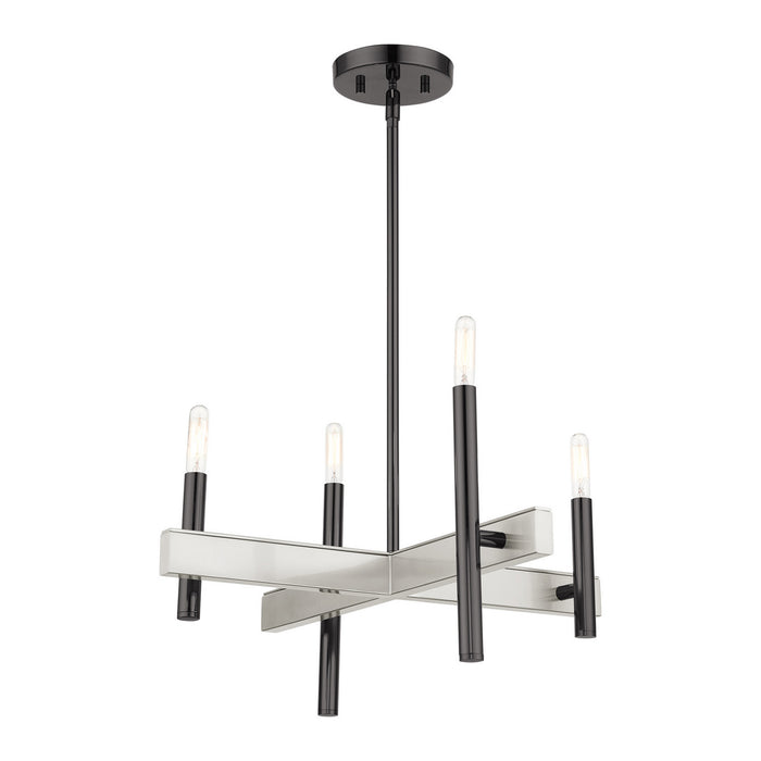 Livex Lighting 49344-46 Four Light Chandelier, Black Chrome w/ Brushed Nickels