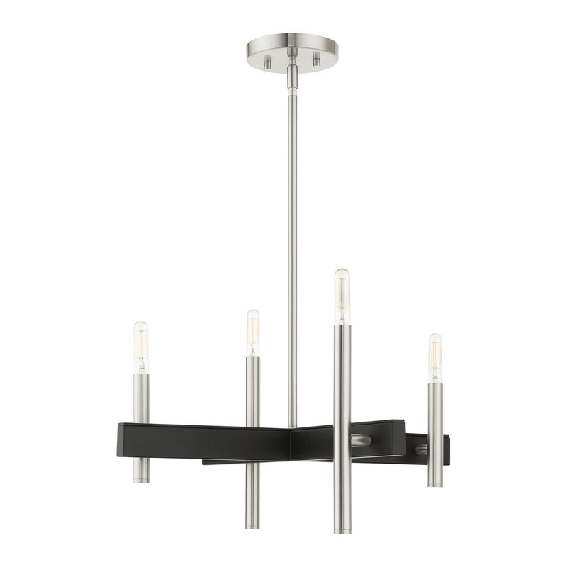 Livex Lighting 49344-91 Four Light Chandelier, Brushed Nickel w/ Blacks