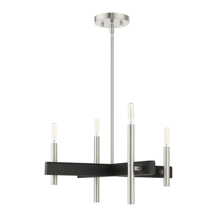 Livex Lighting 49344-91 Four Light Chandelier, Brushed Nickel w/ Blacks