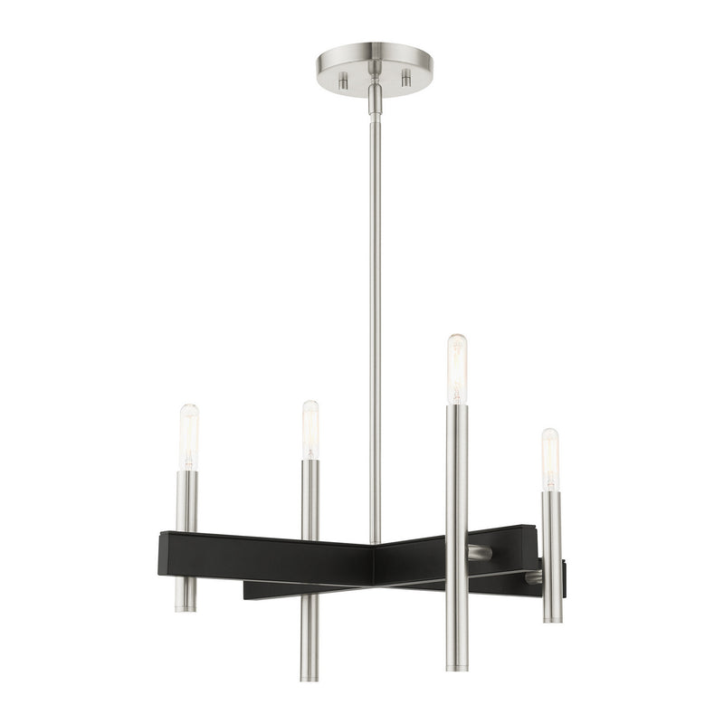 Livex Lighting 49344-91 Four Light Chandelier, Brushed Nickel w/ Blacks