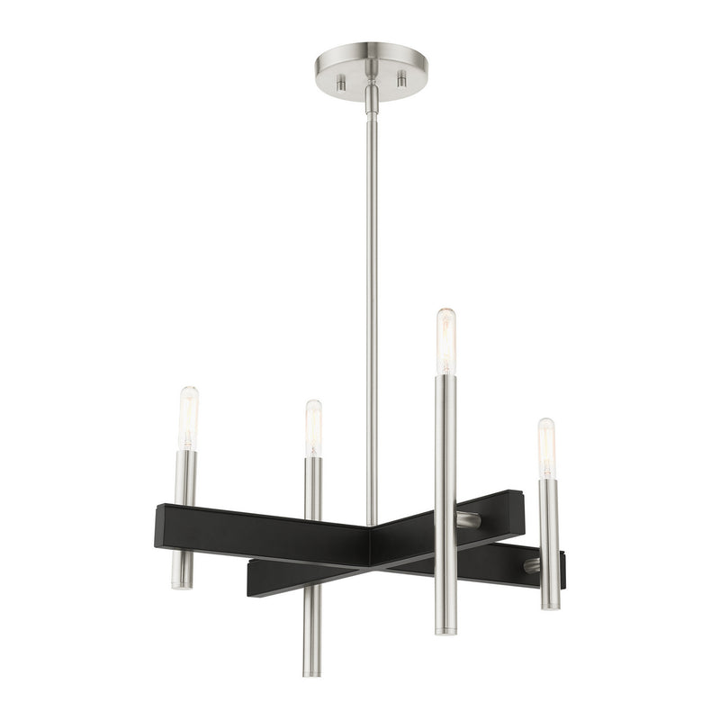 Livex Lighting 49344-91 Four Light Chandelier, Brushed Nickel w/ Blacks