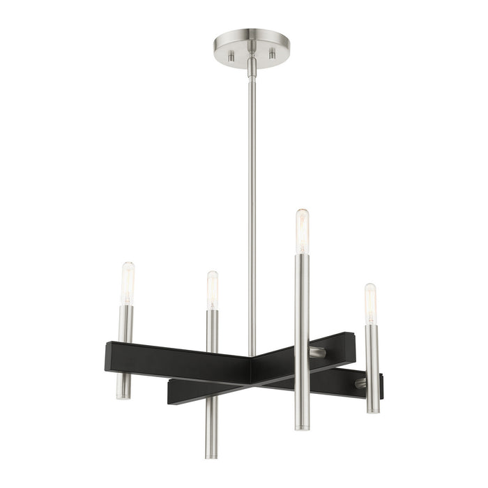 Livex Lighting 49344-91 Four Light Chandelier, Brushed Nickel w/ Blacks