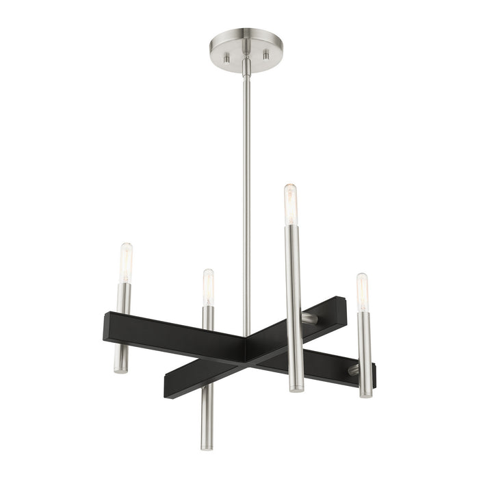 Livex Lighting 49344-91 Four Light Chandelier, Brushed Nickel w/ Blacks