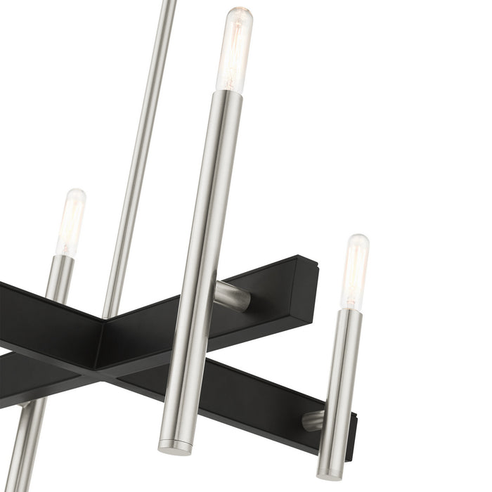 Livex Lighting 49344-91 Four Light Chandelier, Brushed Nickel w/ Blacks