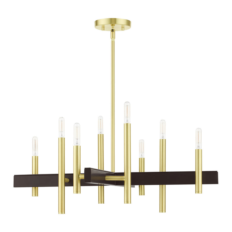 Livex Lighting 49348-12 Eight Light Chandelier, Satin Brass w/ Bronzes