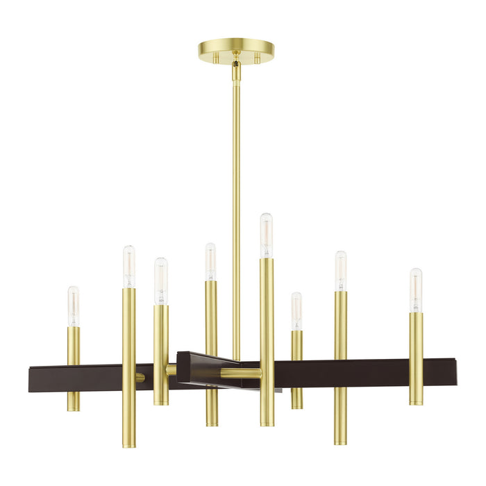 Livex Lighting 49348-12 Eight Light Chandelier, Satin Brass w/ Bronzes