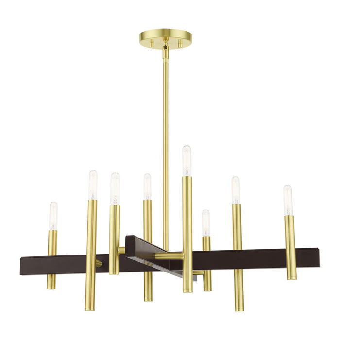 Livex Lighting 49348-12 Eight Light Chandelier, Satin Brass w/ Bronzes