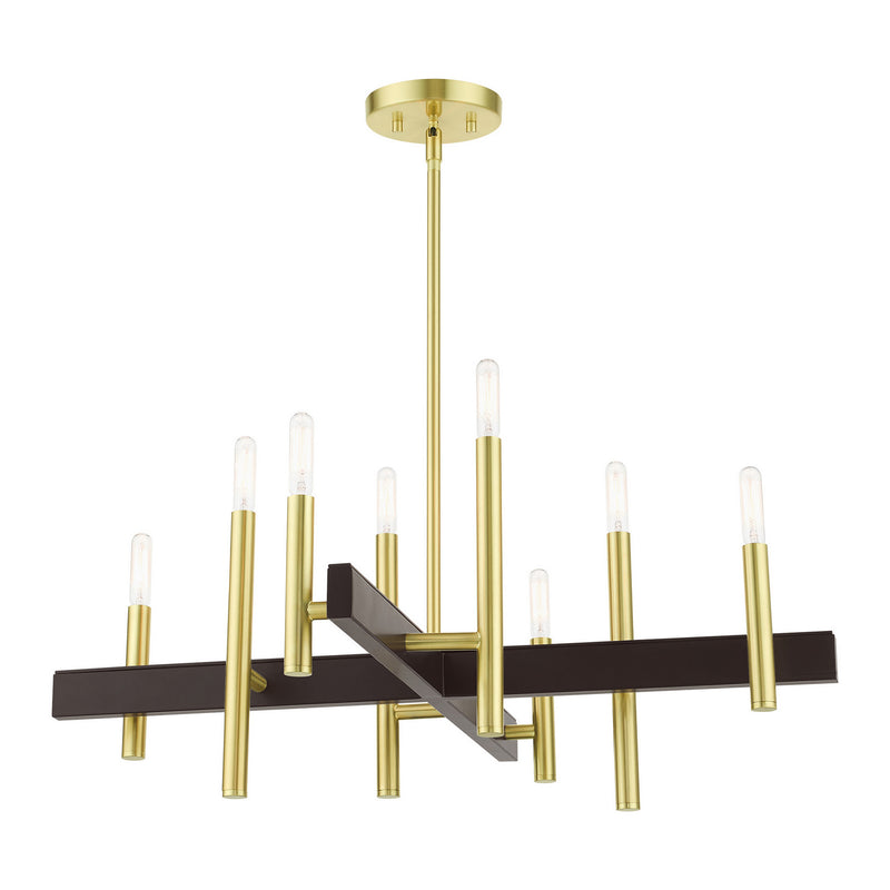 Livex Lighting 49348-12 Eight Light Chandelier, Satin Brass w/ Bronzes