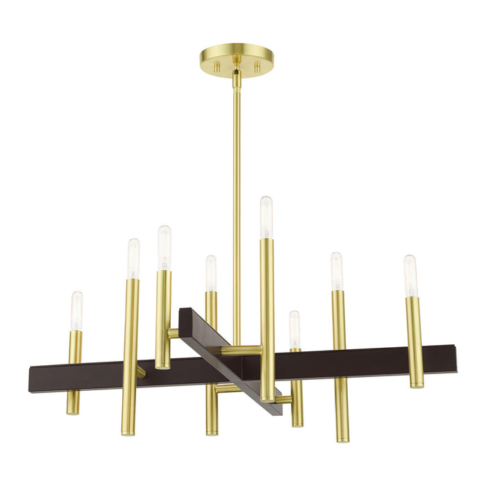 Livex Lighting 49348-12 Eight Light Chandelier, Satin Brass w/ Bronzes